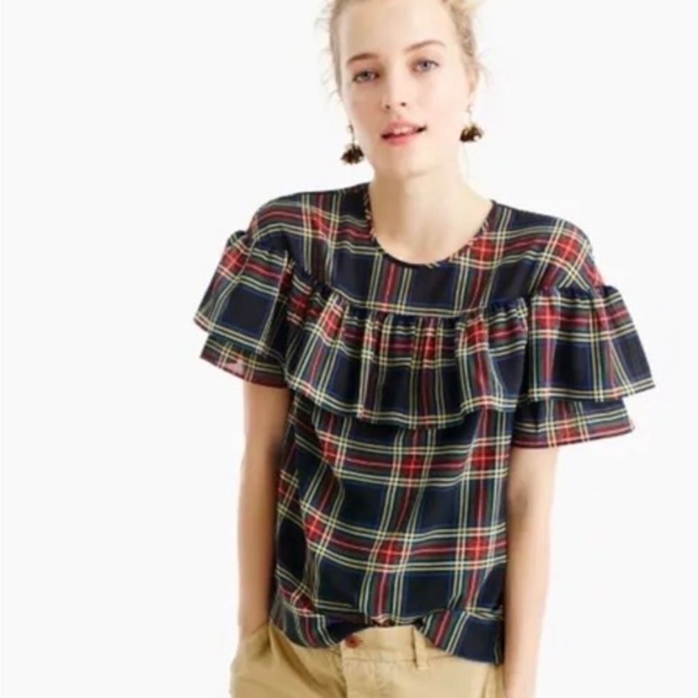 J. Crew Edie Top In Stewart Plaid Dark Academia sz 0 EUC